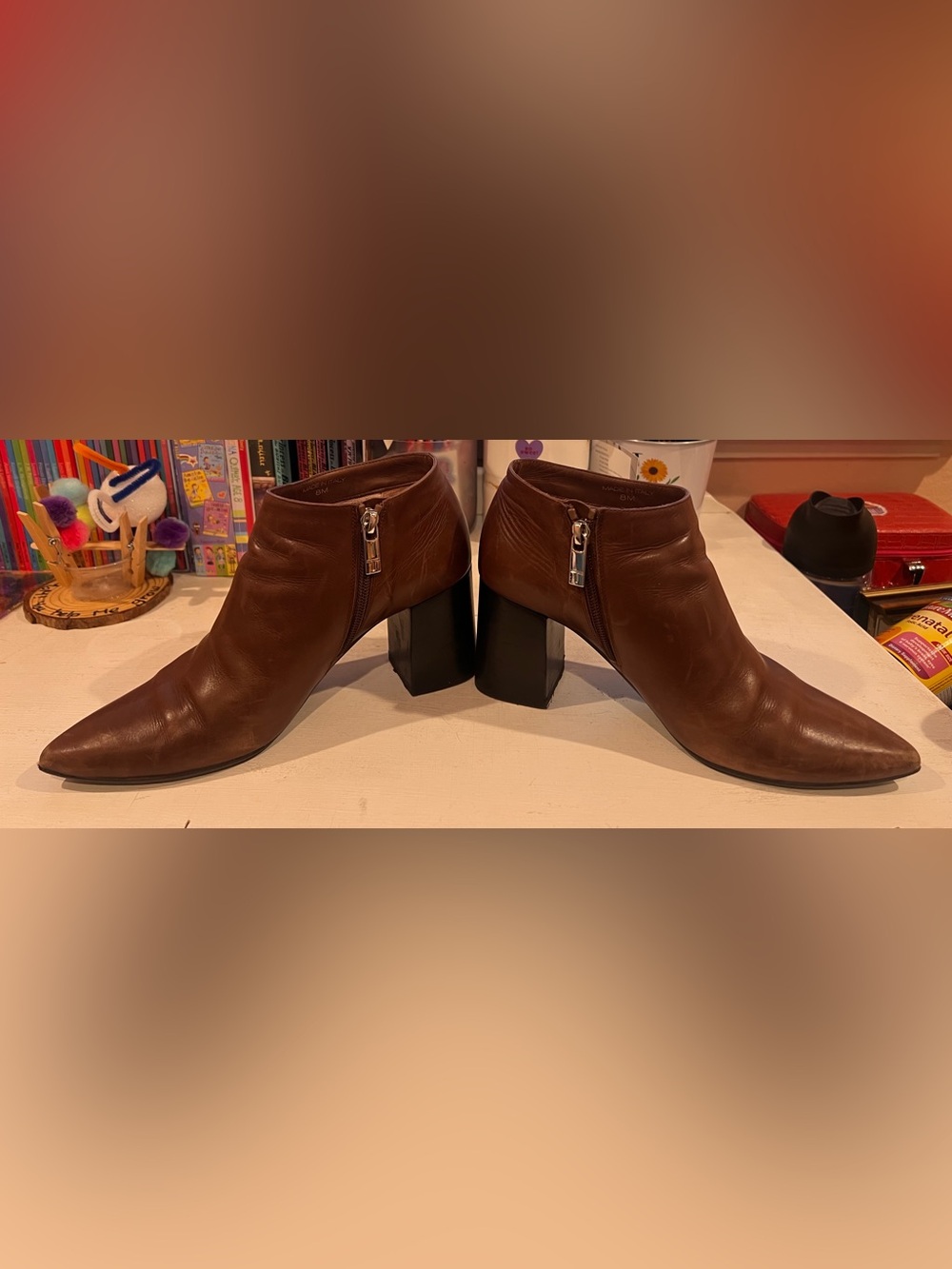 Taryn Rose Brown Pointed Toe Leather Ankle Booties